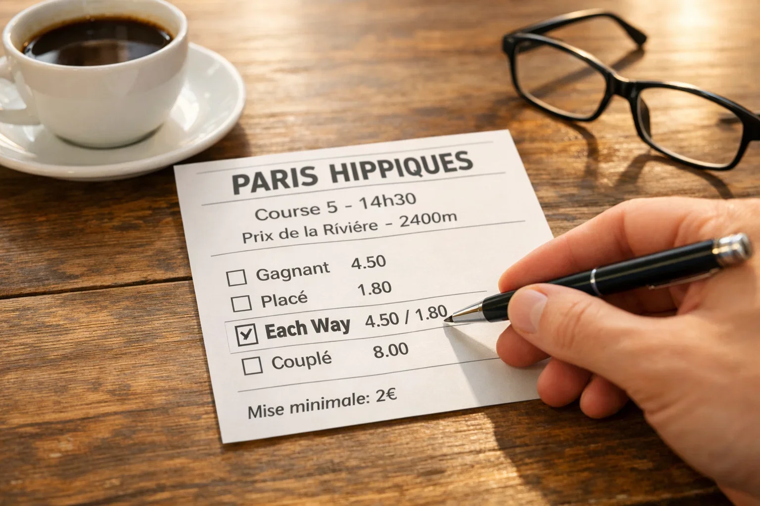 Wedformulier met each way opties op een tafel