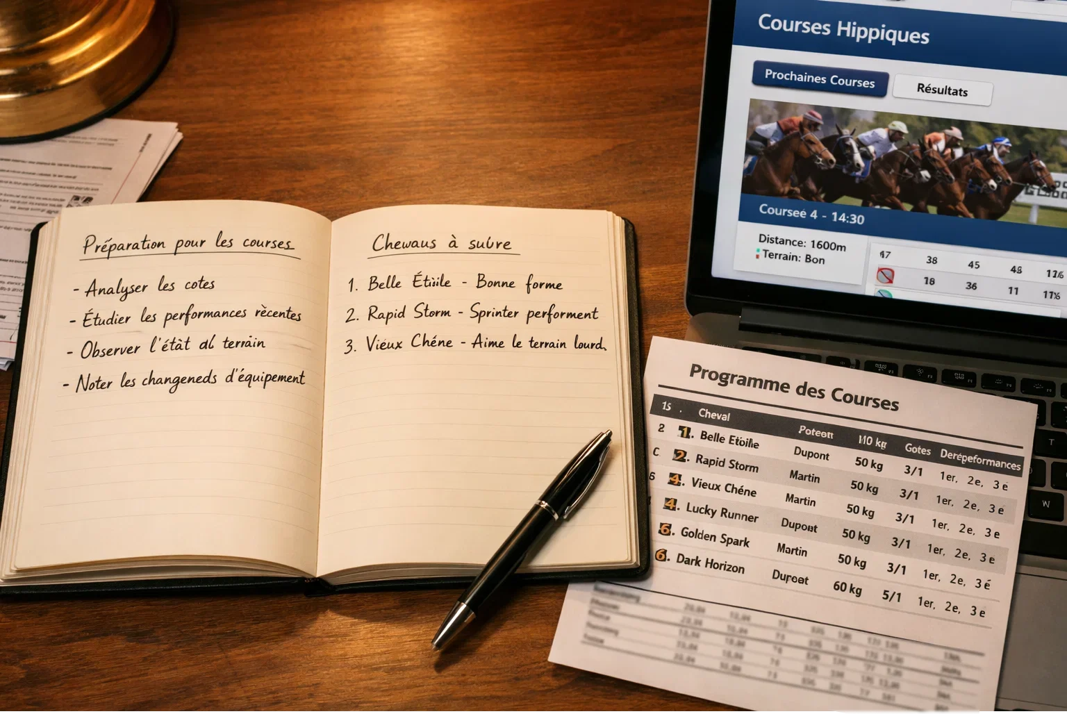 Notitieblok met pen en racekaart op bureau