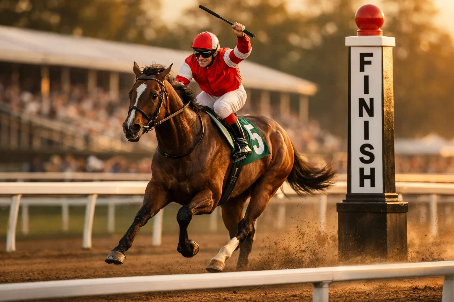 Paard dat als eerste de finishlijn passeert