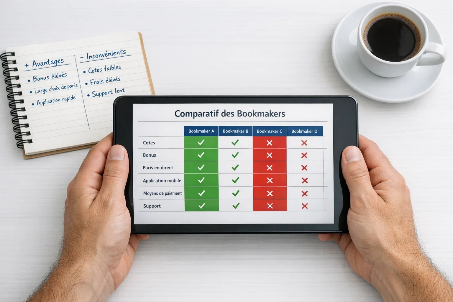 Persoon vergelijkt opties op tablet