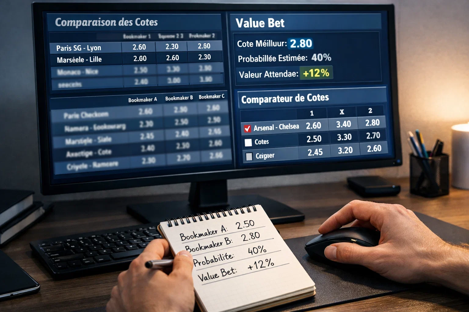 Scherm met verschillende odds van bookmakers