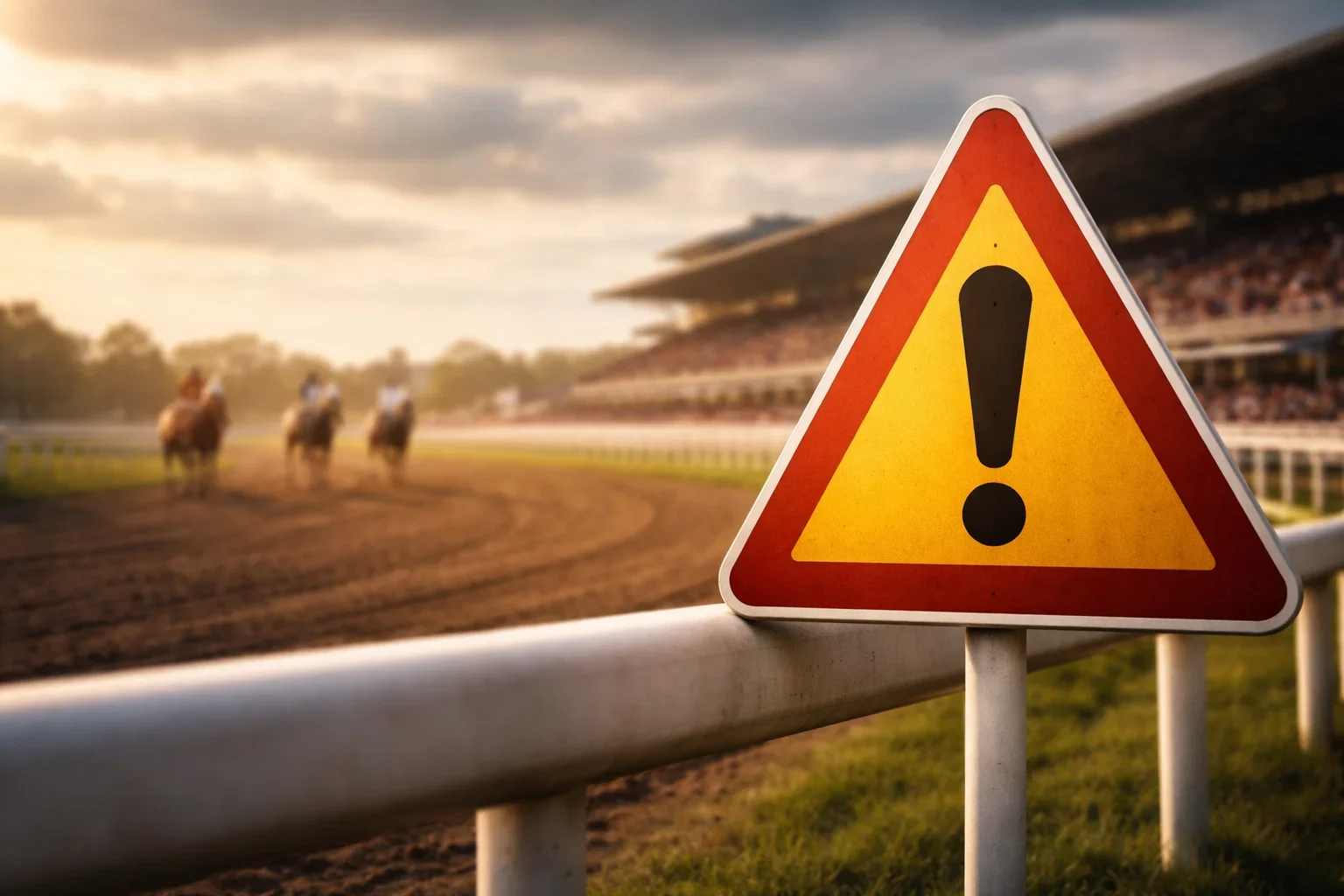 Waarschuwingsbord bij paardenrenbaan