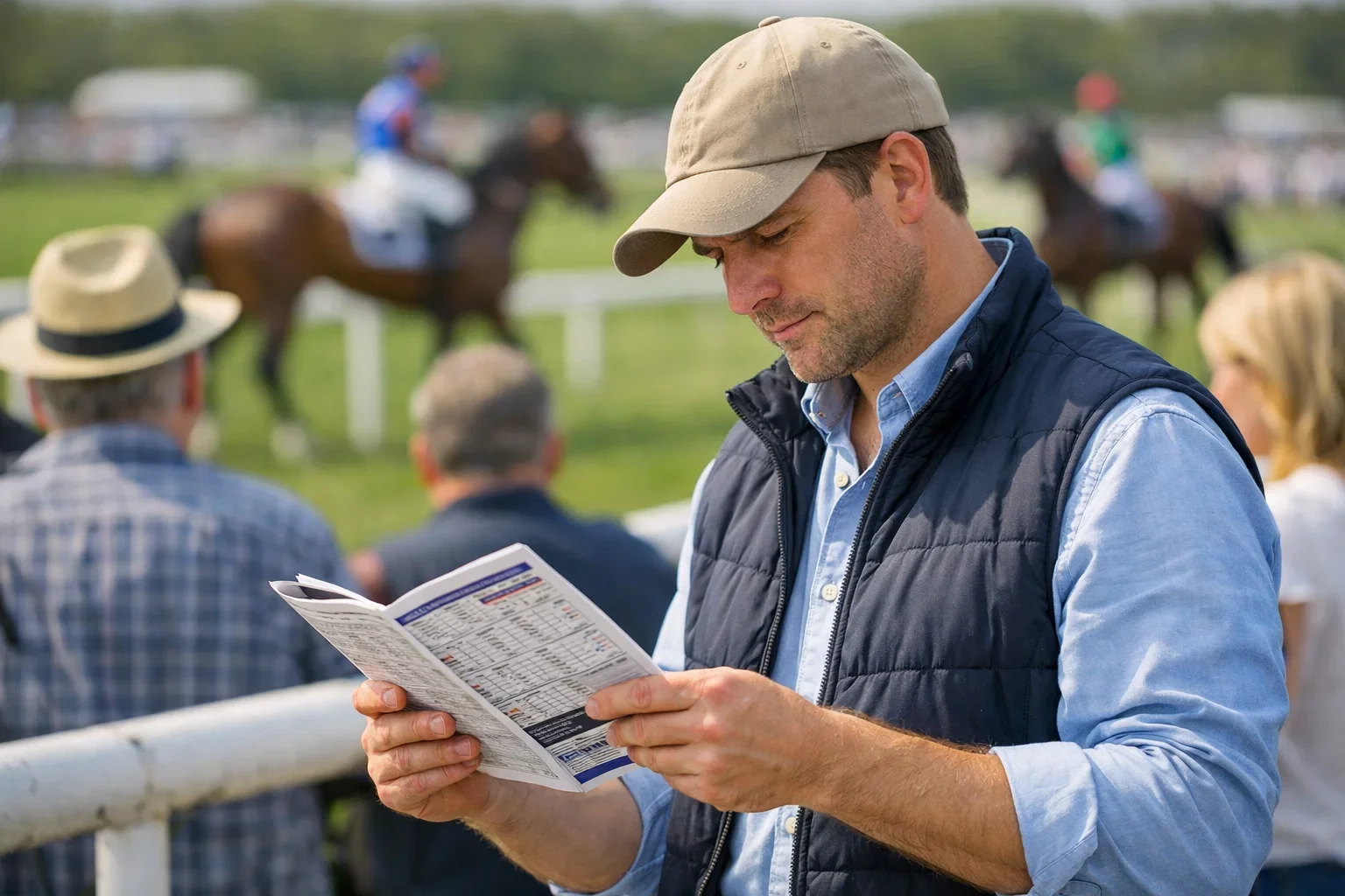 Gokker met programmaboekje bij grote paardenrace