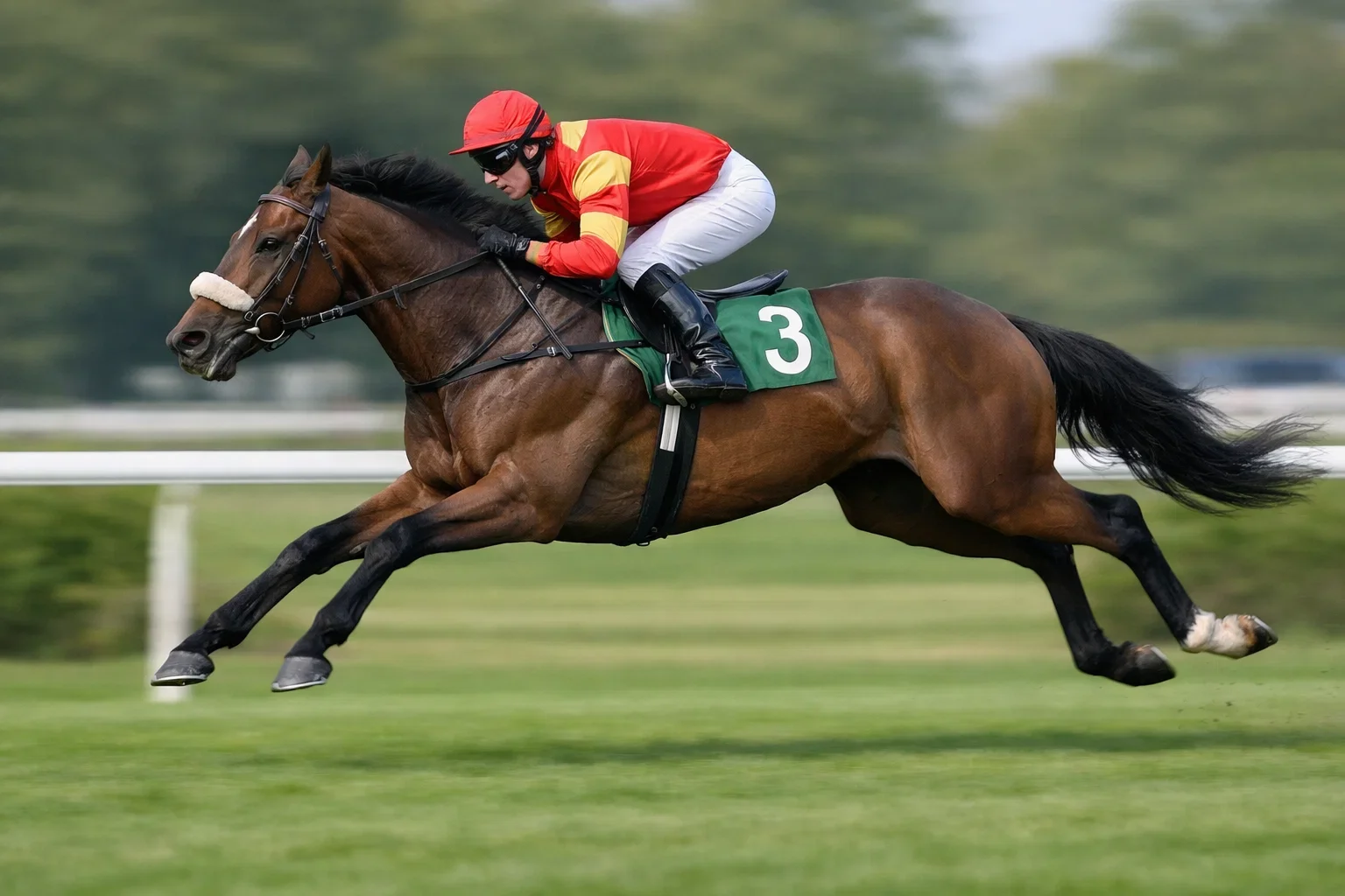 Jockey op galopperend paard tijdens vlakke race