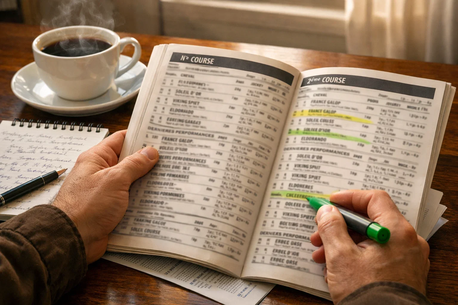 Racecard document met paardenstatistieken en prestatiecijfers